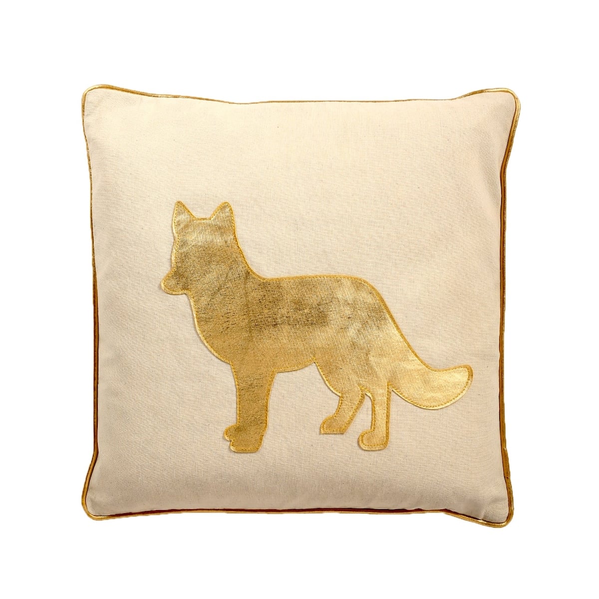 HU-HS1818FXG1OF Gold Applique Fox With Feather Down Insert Pillow