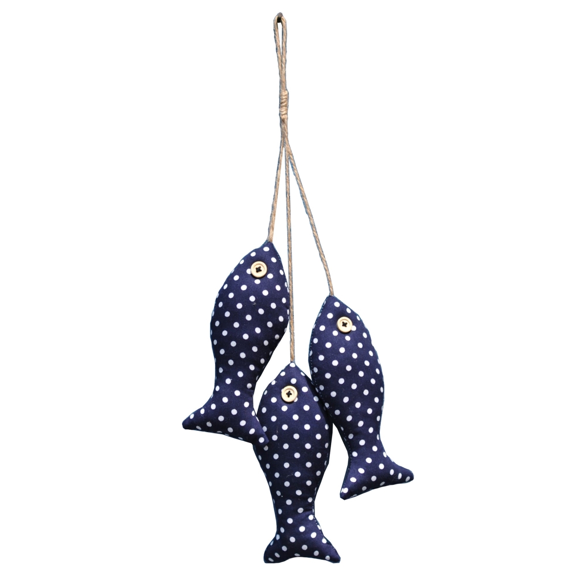 HU-DCMRE0FISH12G Set Of 3 Navy Blue And White Polka Dotted Hanging Fish Decoration