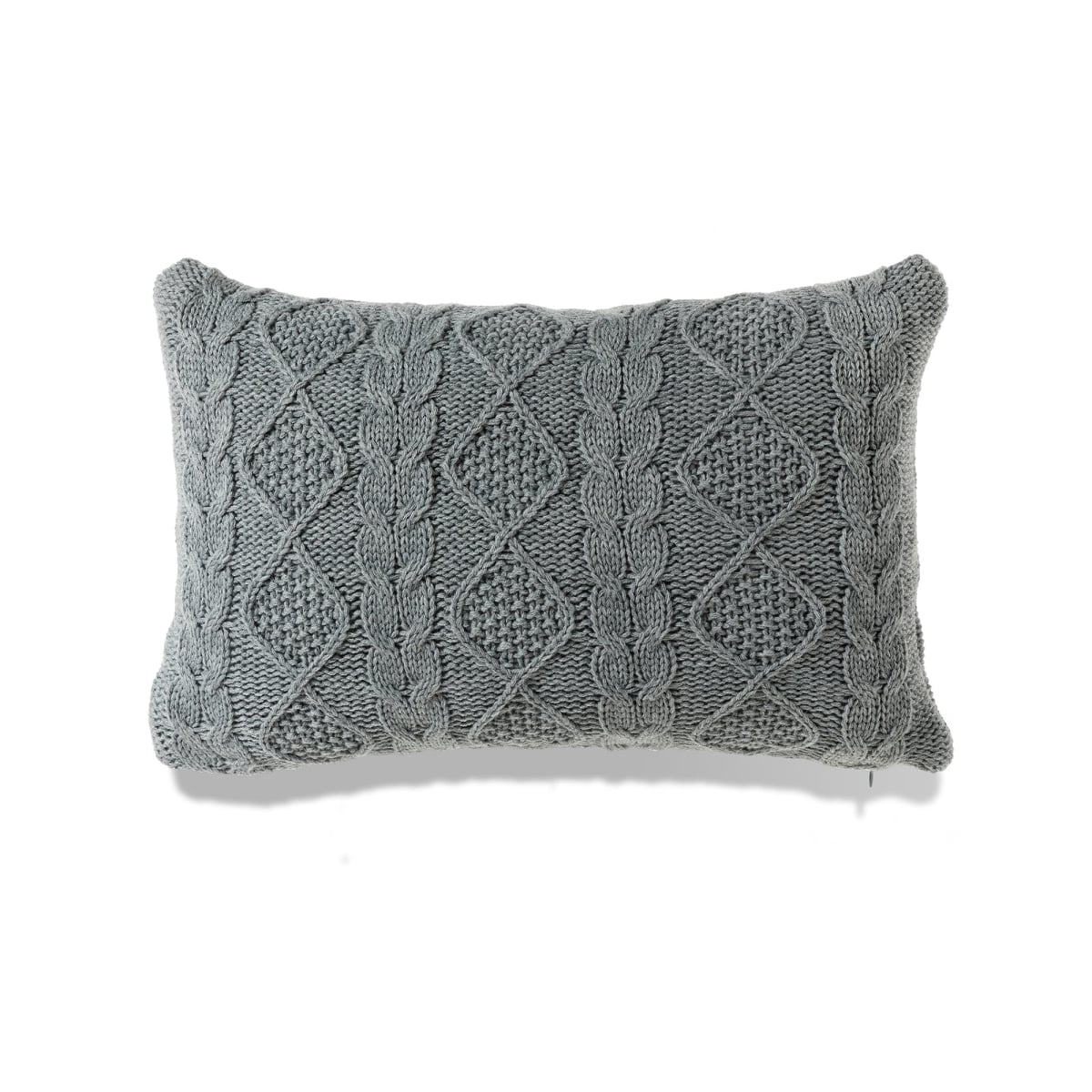 HU-BC1420LL11OF Heather Gray Chunky Cable Knit Lumbar With Feather Down Insert Pillow