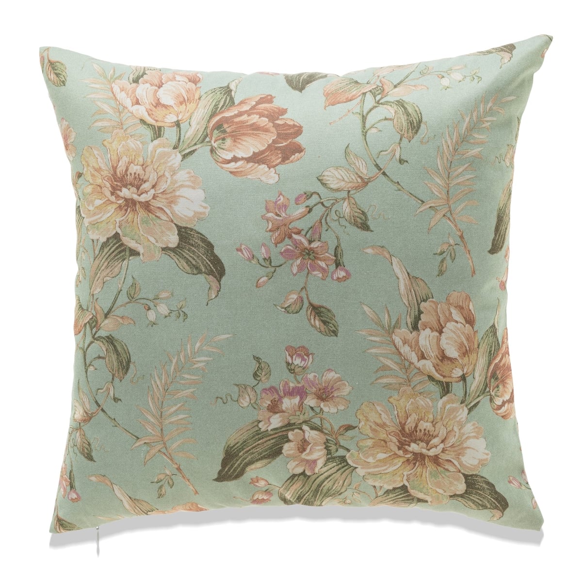 HU-FL2222JT21OP Pink And White Flowers On Light Green With Polyester Insert Pillow