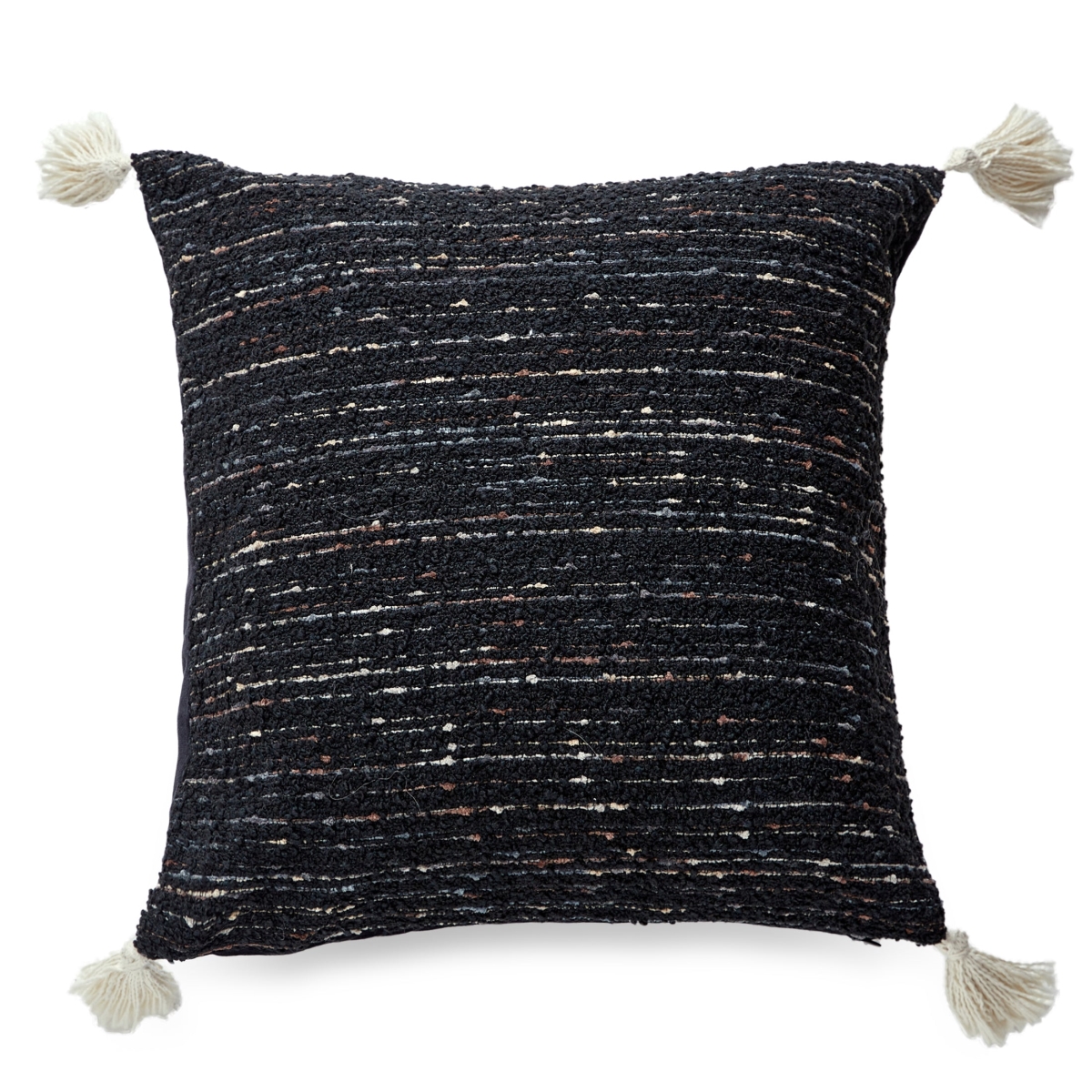Black Boucle Fabric With Tassels And Polyester Insert Pillow
