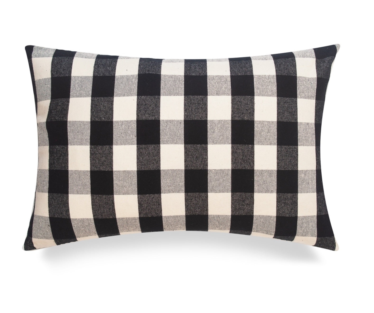 HU-BC1624NTBCOF Black And White Buffalo Check Lumbar With Feather Down Insert Pillow