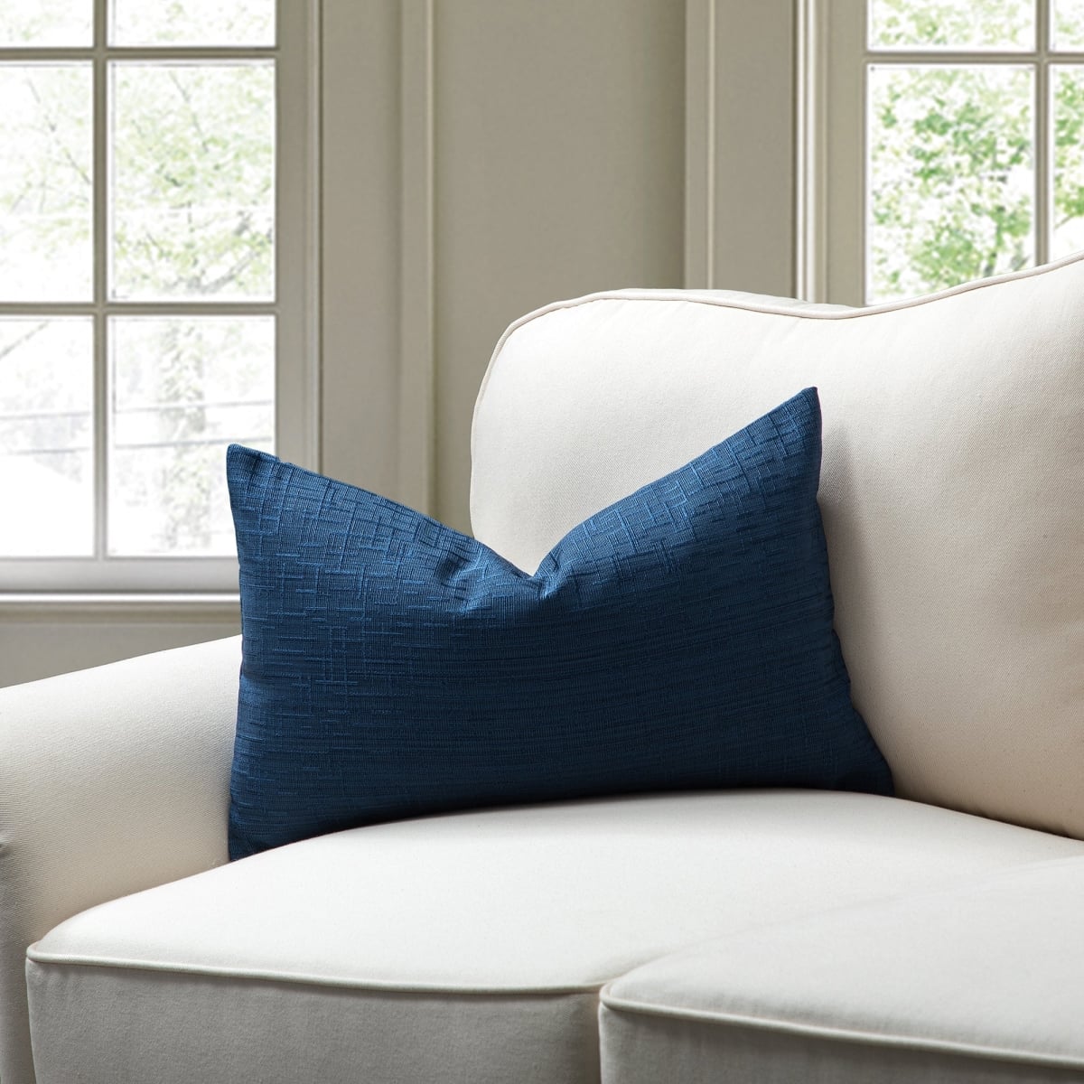HU-SS1420JS21NVOF Navy Blue With Feather Down Insert Lumbar Pillow