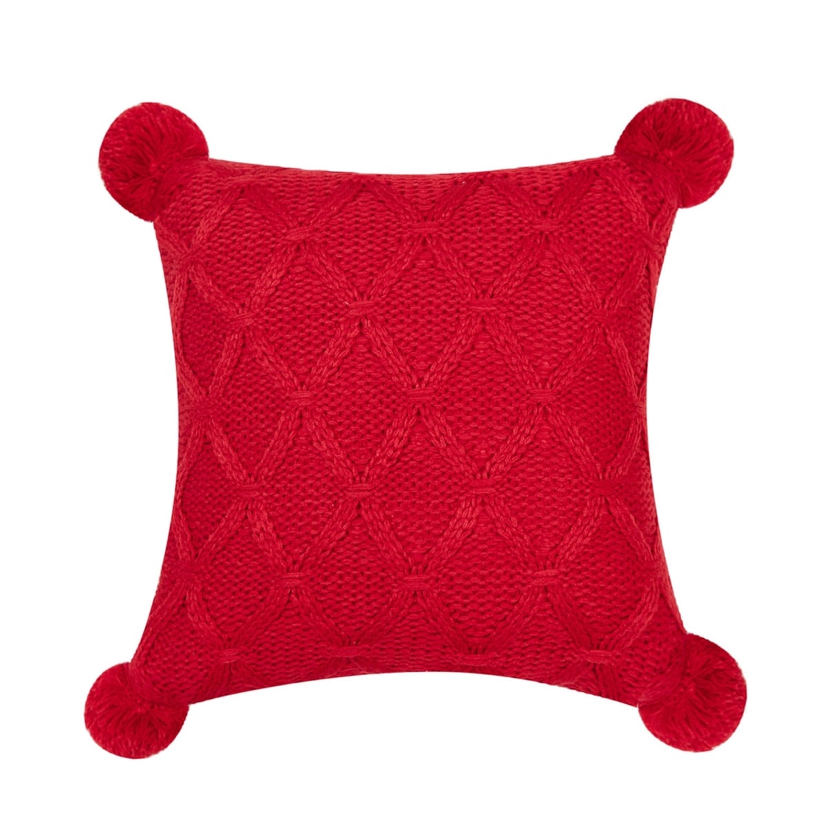HU-PP1818ELRDOP Red Diamond Pattern Knit With Matching Pom Poms And Polyester Insert Pillow