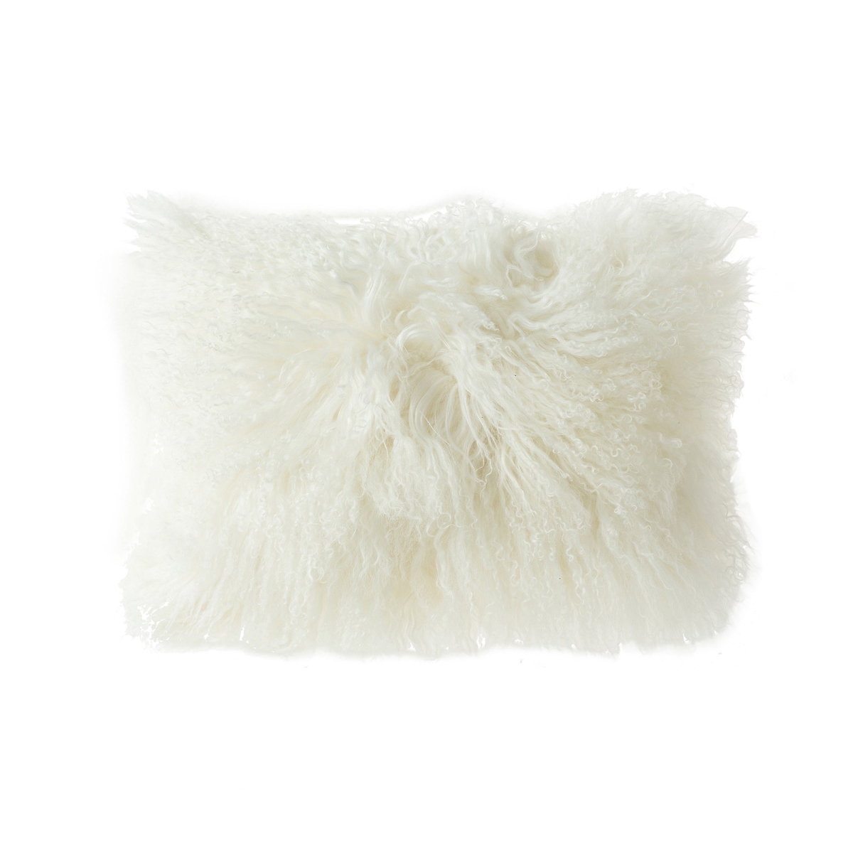 HU-MU1218JYWTOF White Mongolian Lamb Fur Lumbar With Feather Insert Pillow