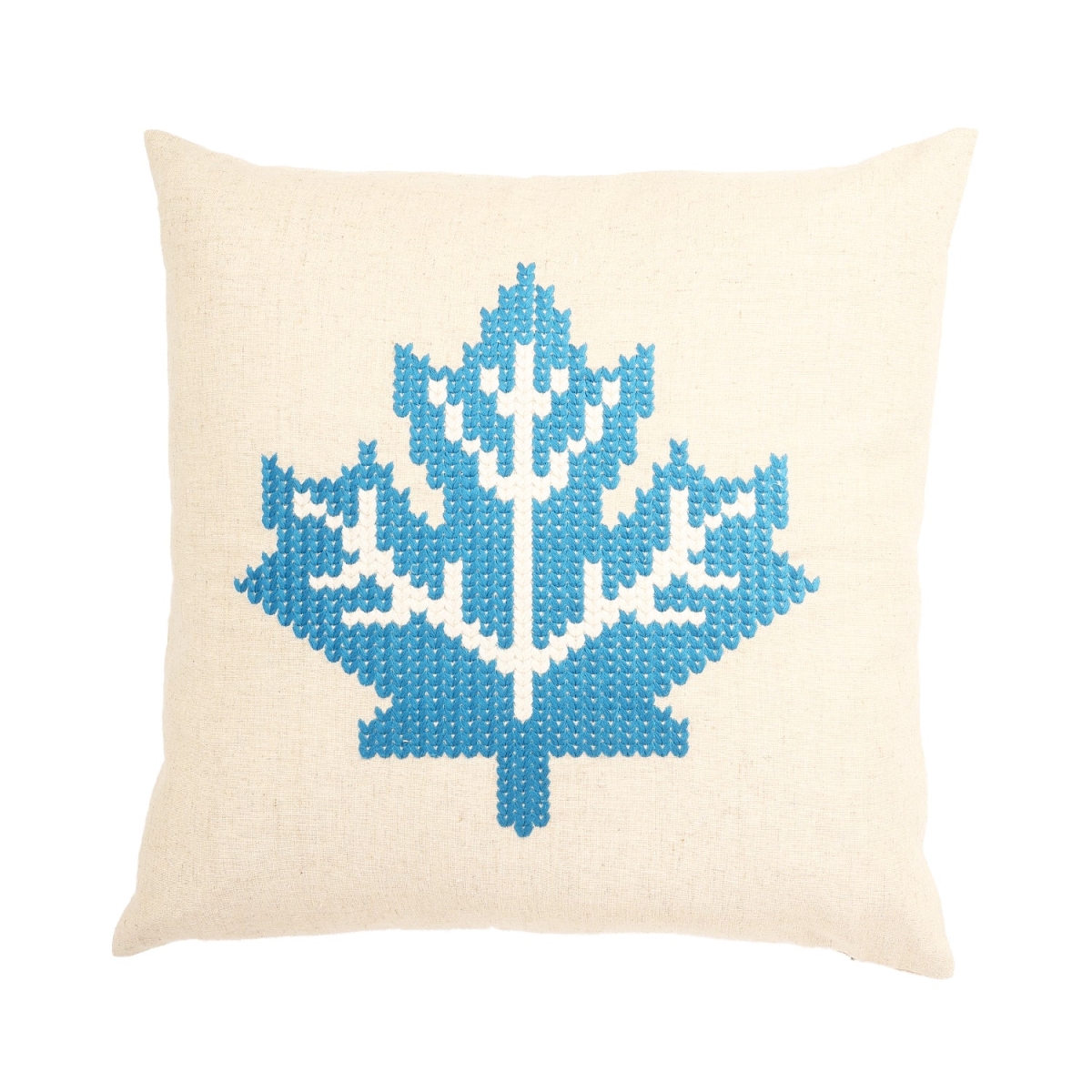 HU-OC1818JS04OP Blue And White Embroidered Maple Leaf With Polyester Insert Pillow