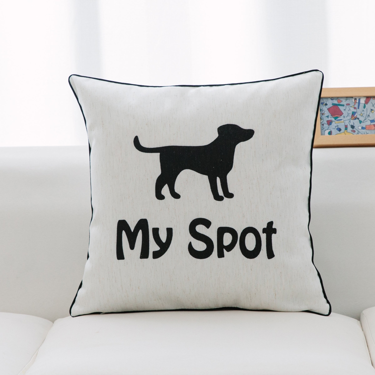 HU-YM1818ICSTOP My Spot With Print Of A Dog And Polyester Insert Pillow