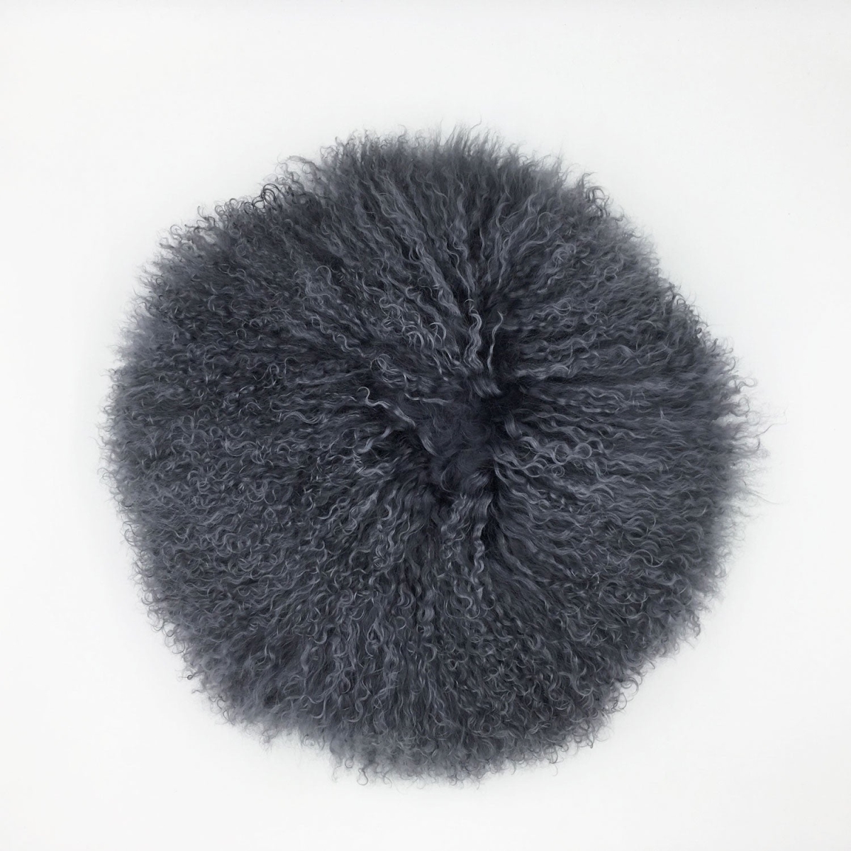 HU-MUDM16JYGYOF Gray Round Mongolian Lamb Fur With Featherdown Insert Pillow