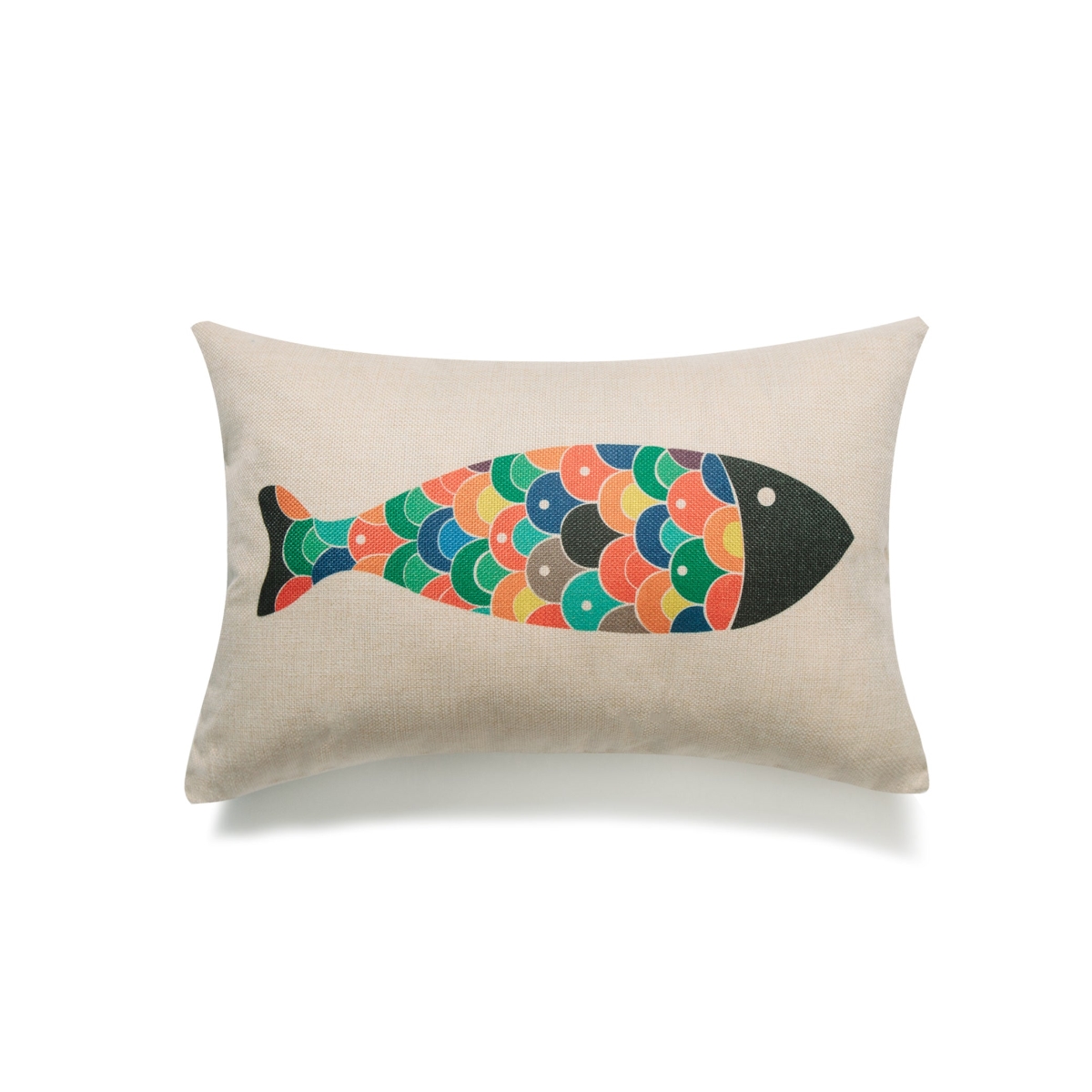 HU-SU1218IC02OP Rainbow Fish On Ivory With Polyester Insert Pillow