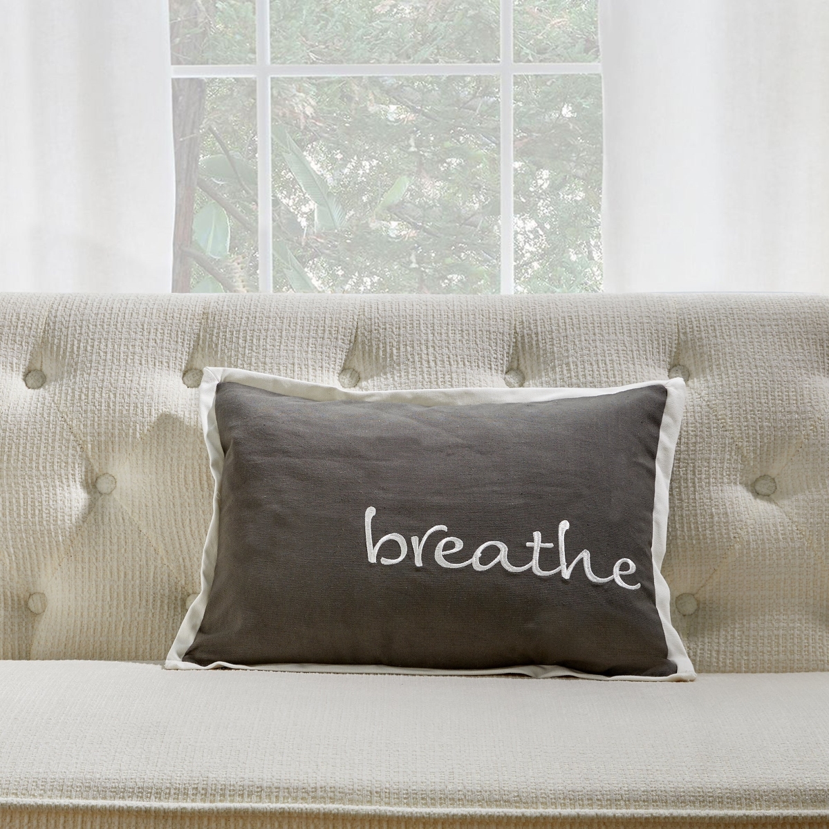 HU-CG1420EGBEOP Gray With White Trim Breathe And Polyester Insert Pillow