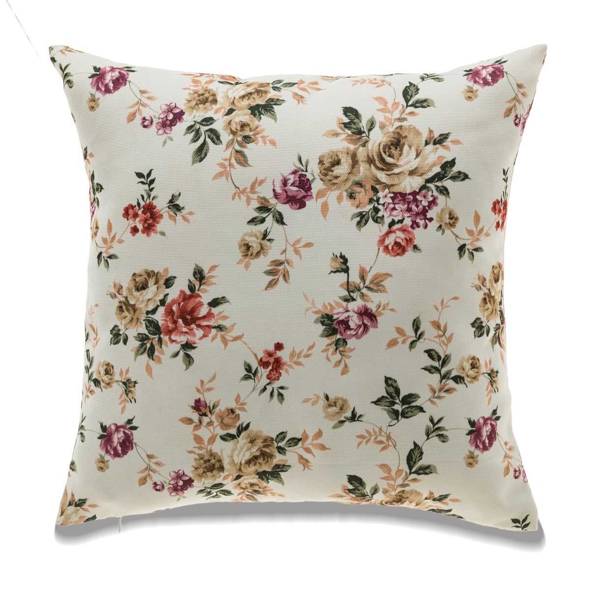 HU-FL1818JT13OP Pink Roses On Ivory Background With Polyester Insert Pillow