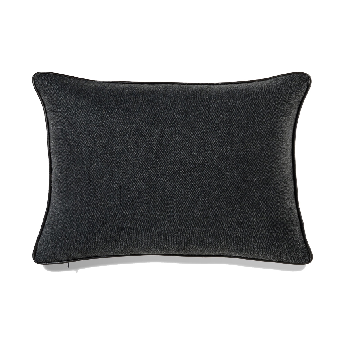 HU-MH1420JS04OF Dark Gray Herringbone Texture With Pu Piping With Feather Down Insert Lumbar Pillow