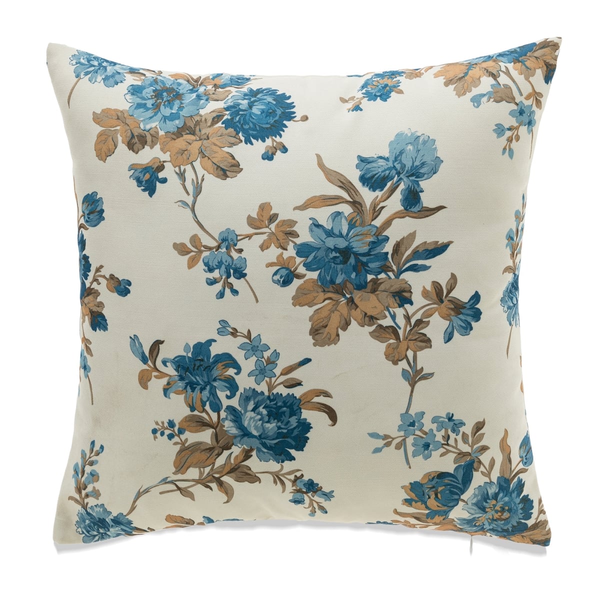HU-MPFL2020JT31OP Square Blue And Brown Florals On Ivory With Polyester Insert Pillow