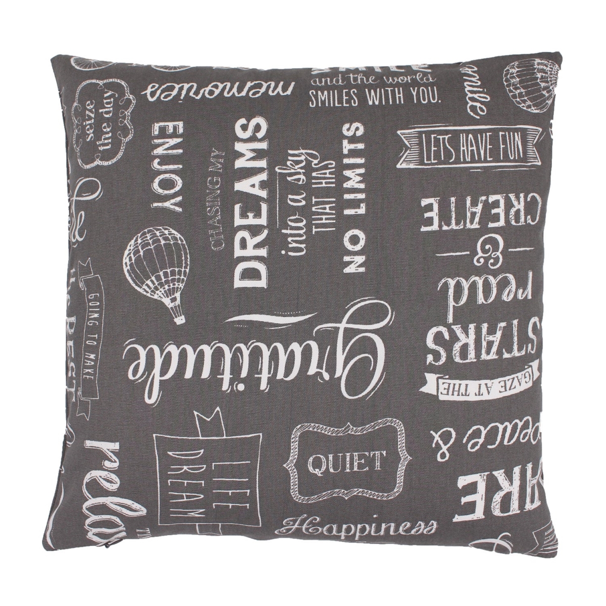 HU-LV1818JS04OP White Words About Life On Gray With Polyester Insert Pillow