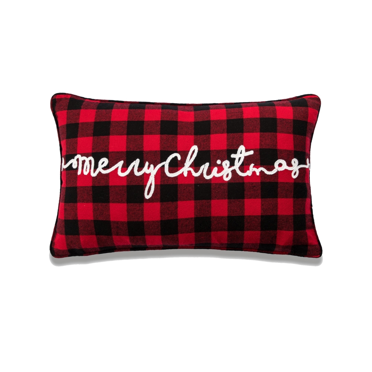 HU-HS1220HY01BROP Merry Christmas On Red And Black Buffalo Check With Polyester Insert Pillow