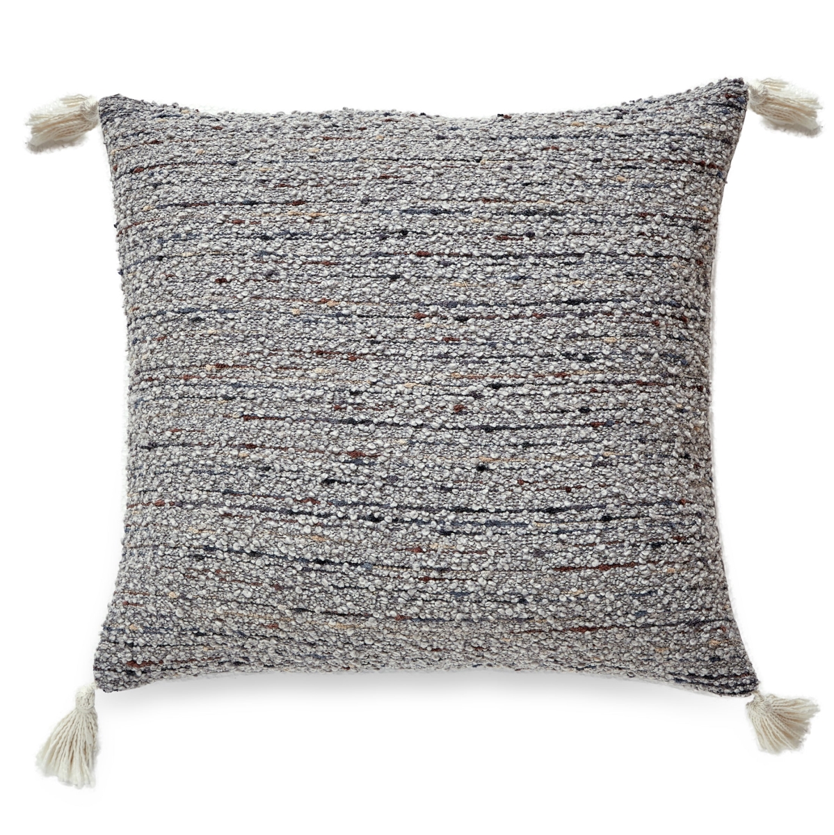 HU-CG1818EGTSGYOP Gray Boucle Fabric With Tassels And Polyester Insert Pillow