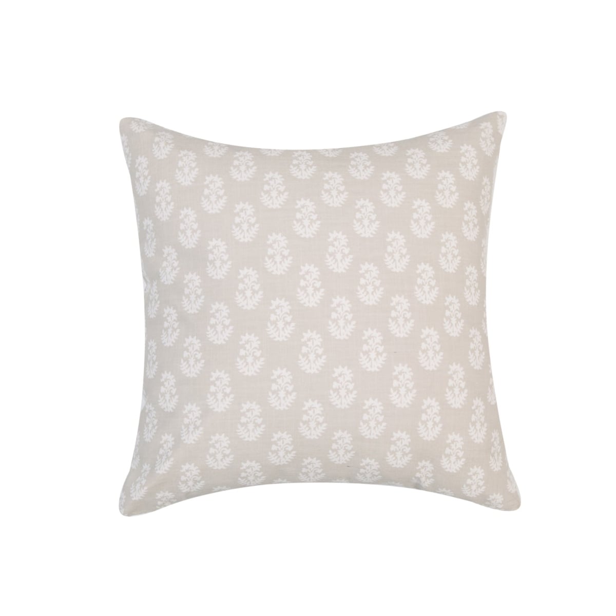 HU-MP1818JS02GEOF Square Greige With White Flowers And Feather Down Insert Pillow