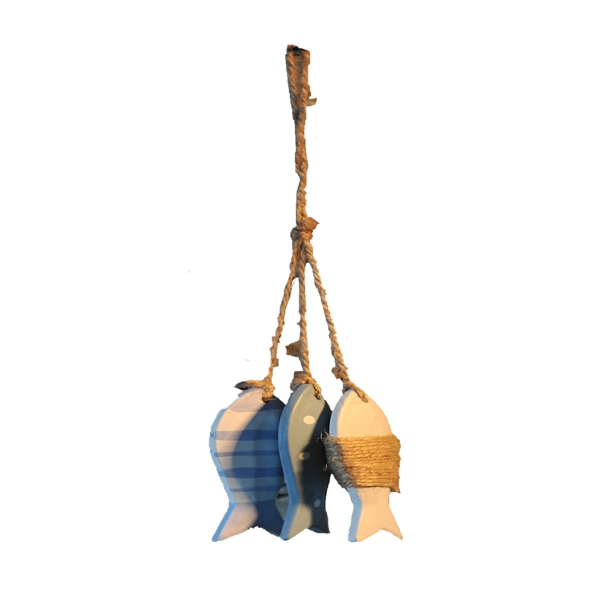 HU-DCMRE0FISH20B Set Of 3 Patterned Rope Covered Hanging Fish Decoration
