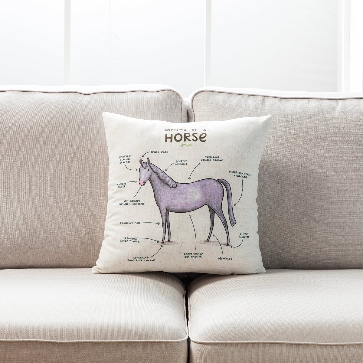 HU-SA1818ICHSOF Anatomy Of A Horse With Feather Down Insert Pillow