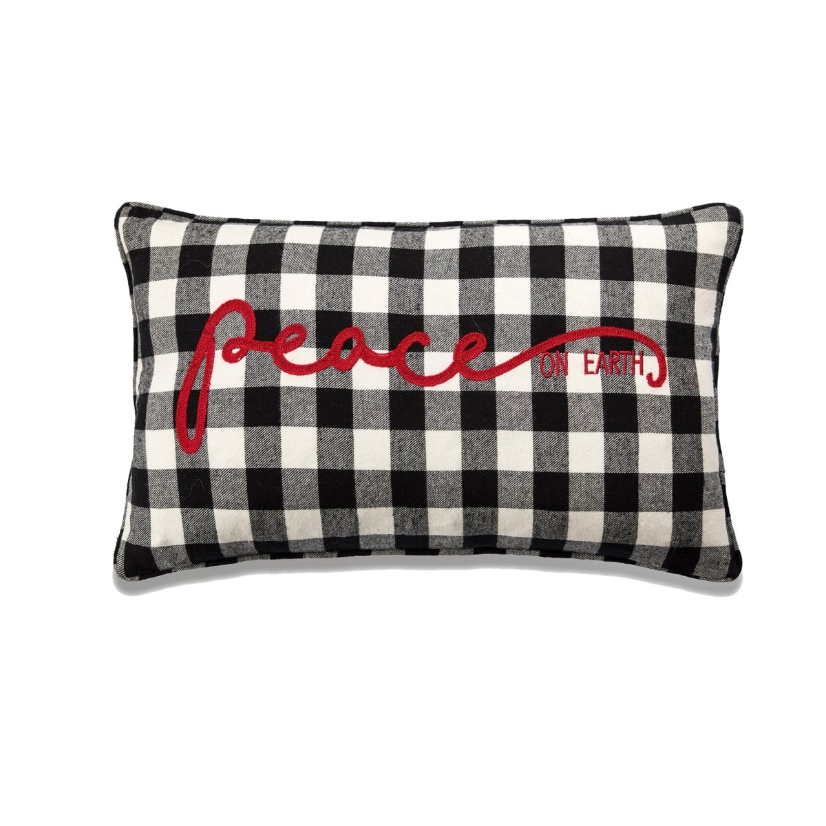 HU-HS1220HY01BCOF Peace On Earth On Black And White Buffalo Check With Feather Down Insert Pillow