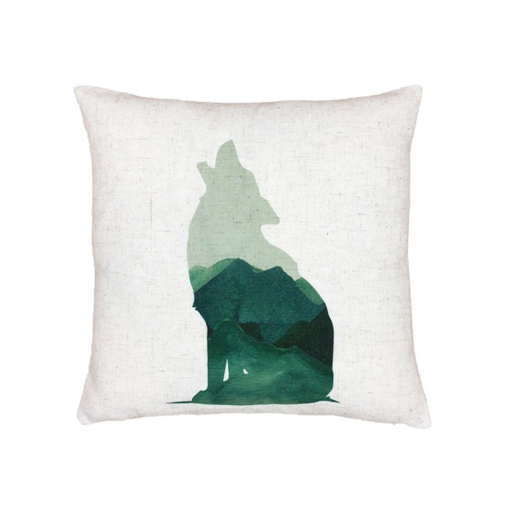 HU-RM1818IC06OP Howling Wolf With Mountain Image With Polyester Insert Pillow