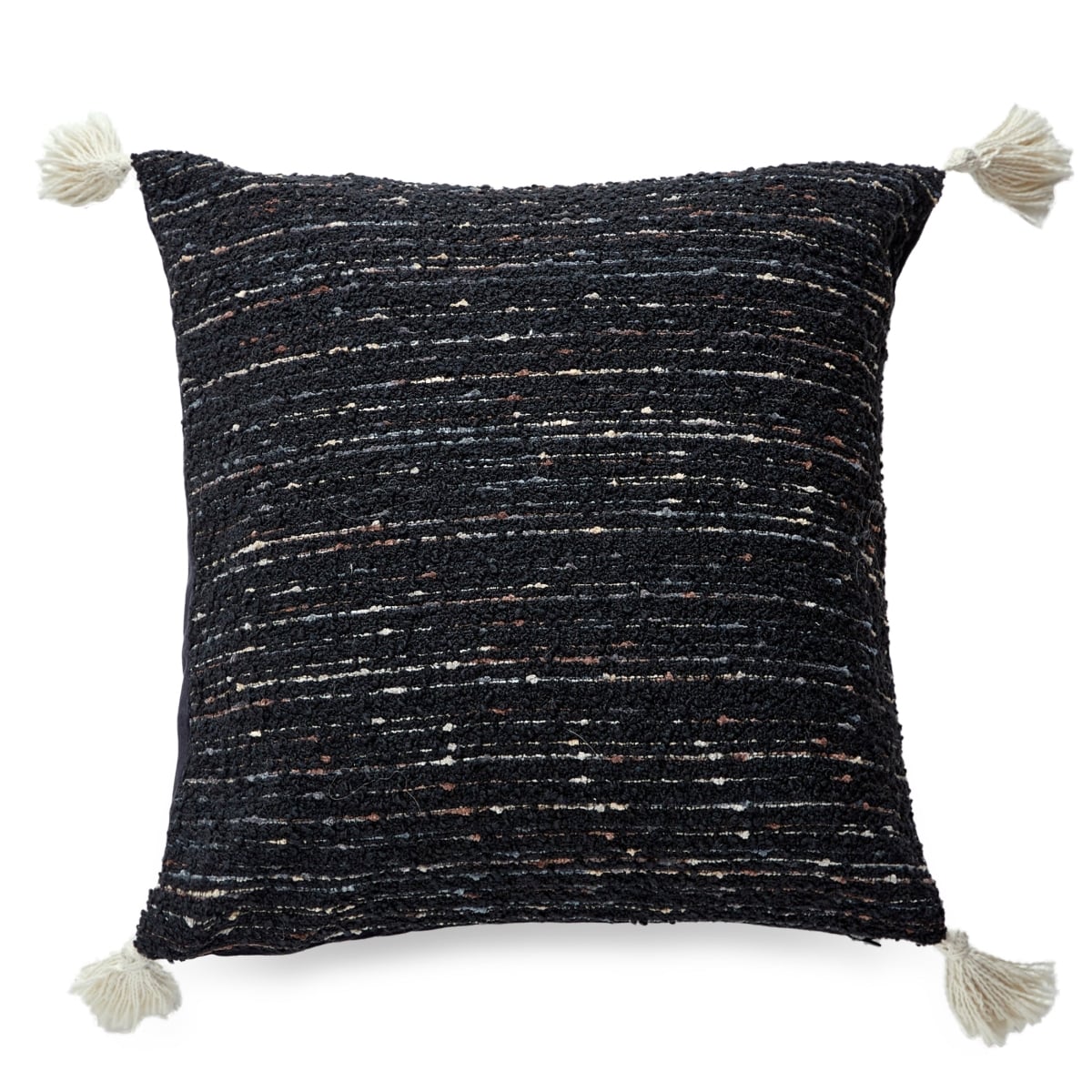 HU-CG1818EGTSBK0F Black Boucle Fabric With Tassels And Feather Down Insert Pillow