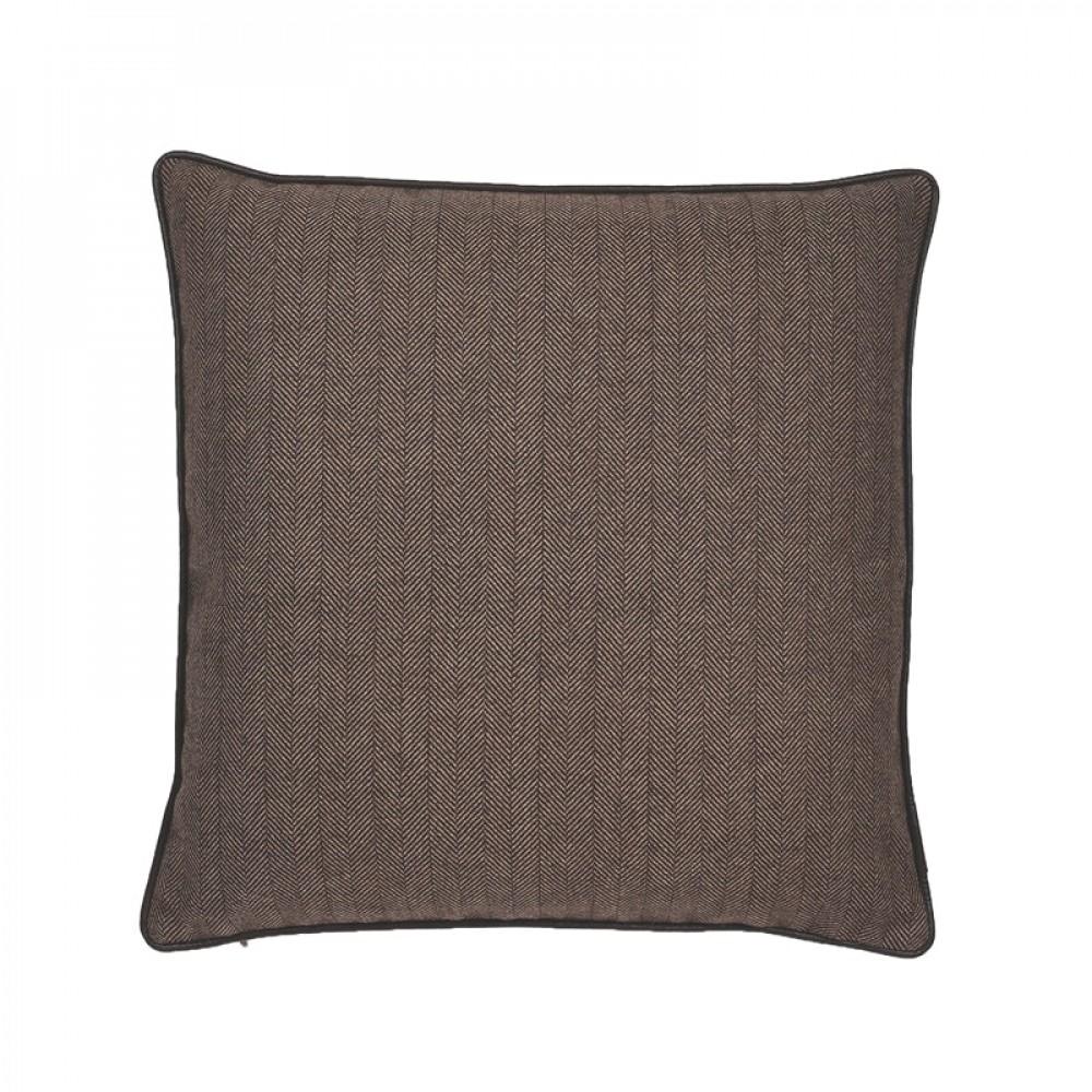 HU-MH2020JS03OF Dark Brown Herringbone Texture With Pu Pipingwith Featherdown Insert Pillow
