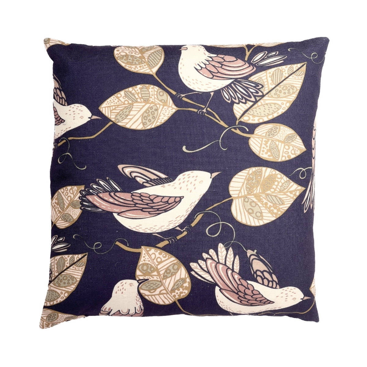 HU-BL2020TW03OP Birds And Leaves Pattern On Purple With Polyester Insert Pillow