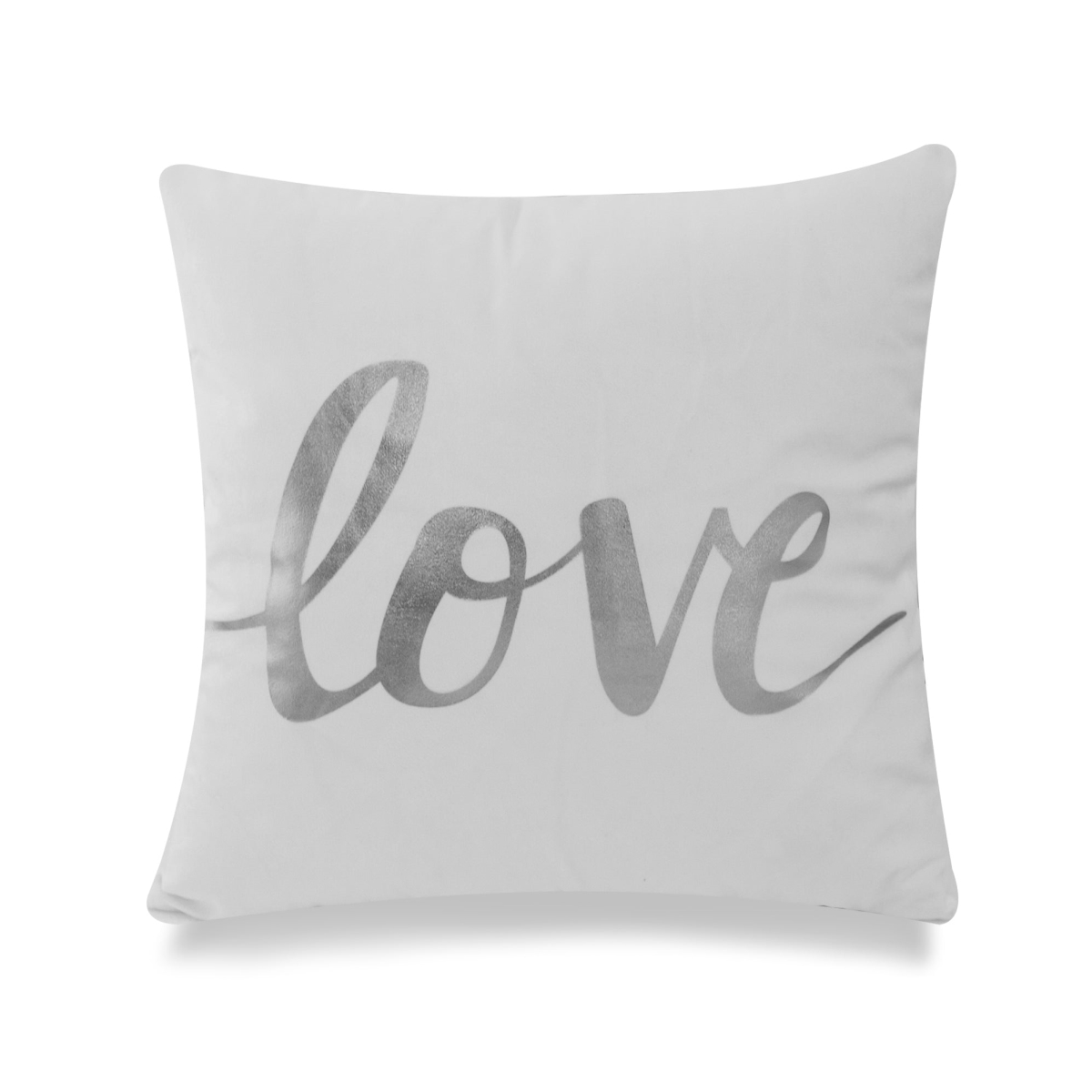 HU-GS1818KSLOS1OF Cursive Love In Silver Foil On White With Feather Down Insert Pillow