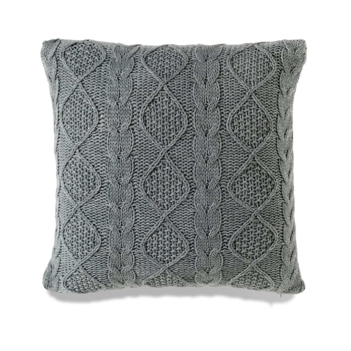 HU-BC2222LL11OF Square Heather Gray Chunky Cable Knit With Feather Down Insert Pillow