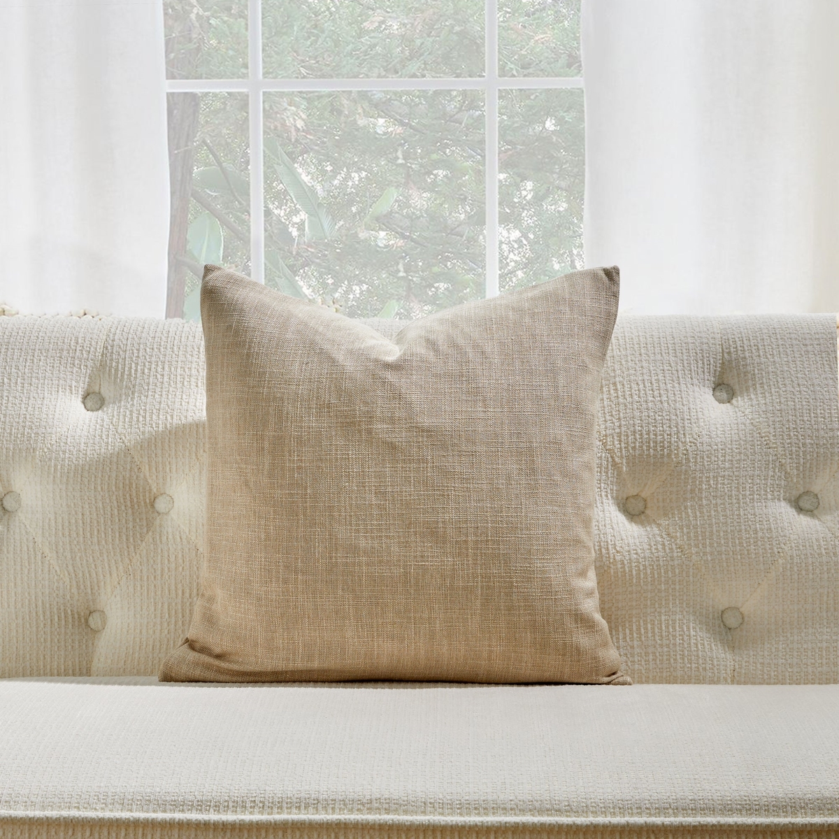 HU-SS2020EGBGOF Square Beige With Featherdown Insert Pillow
