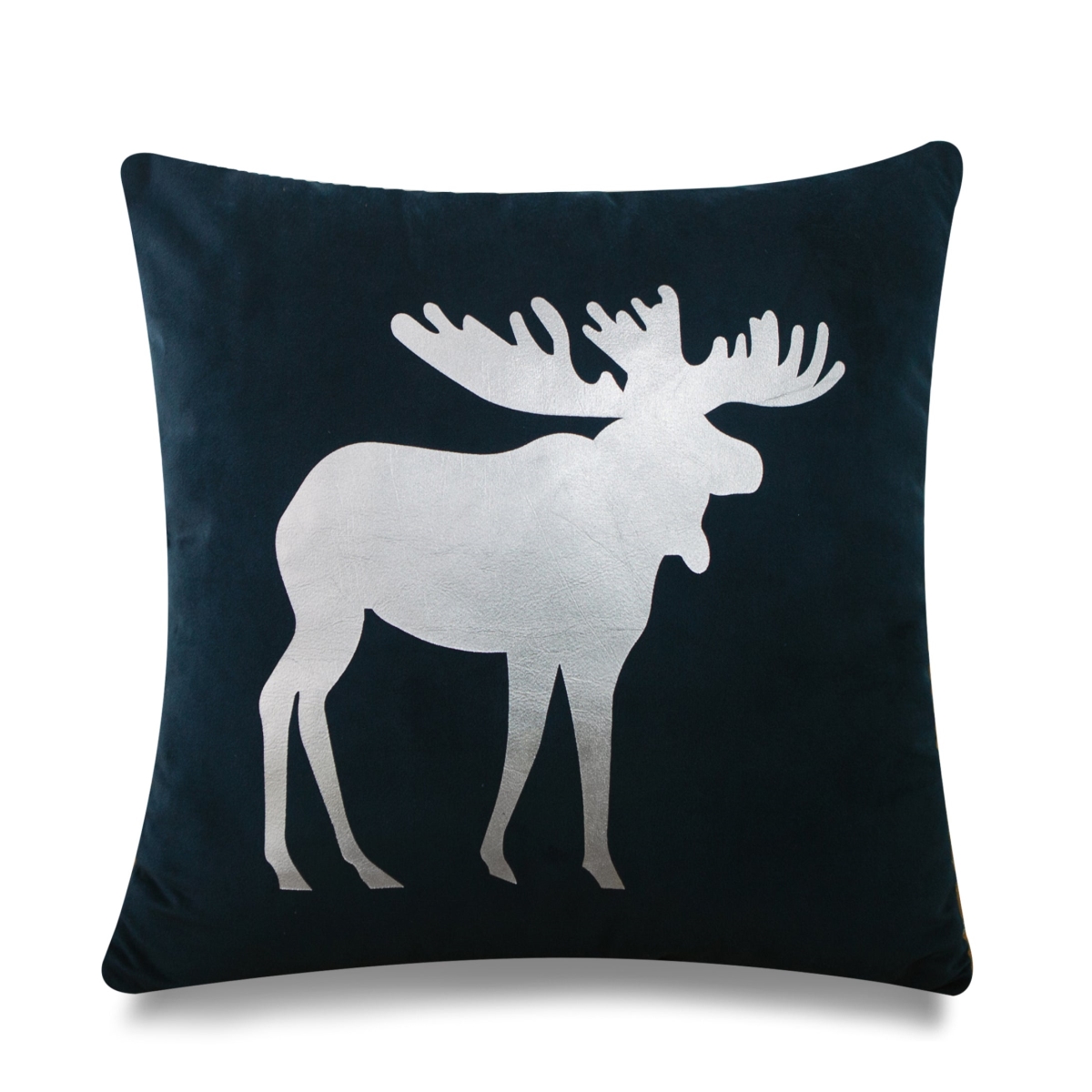 HU-GS1818KSMSS1OP Silver Foil Moose On Bottle Green Background With Polyester Insert Pillow