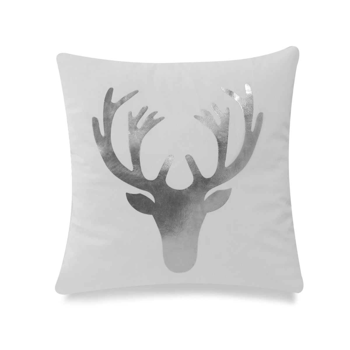 HU-GS1818KSMHS1OP Silver Foil Reindeer Head On White With Polyester Insert Pillow