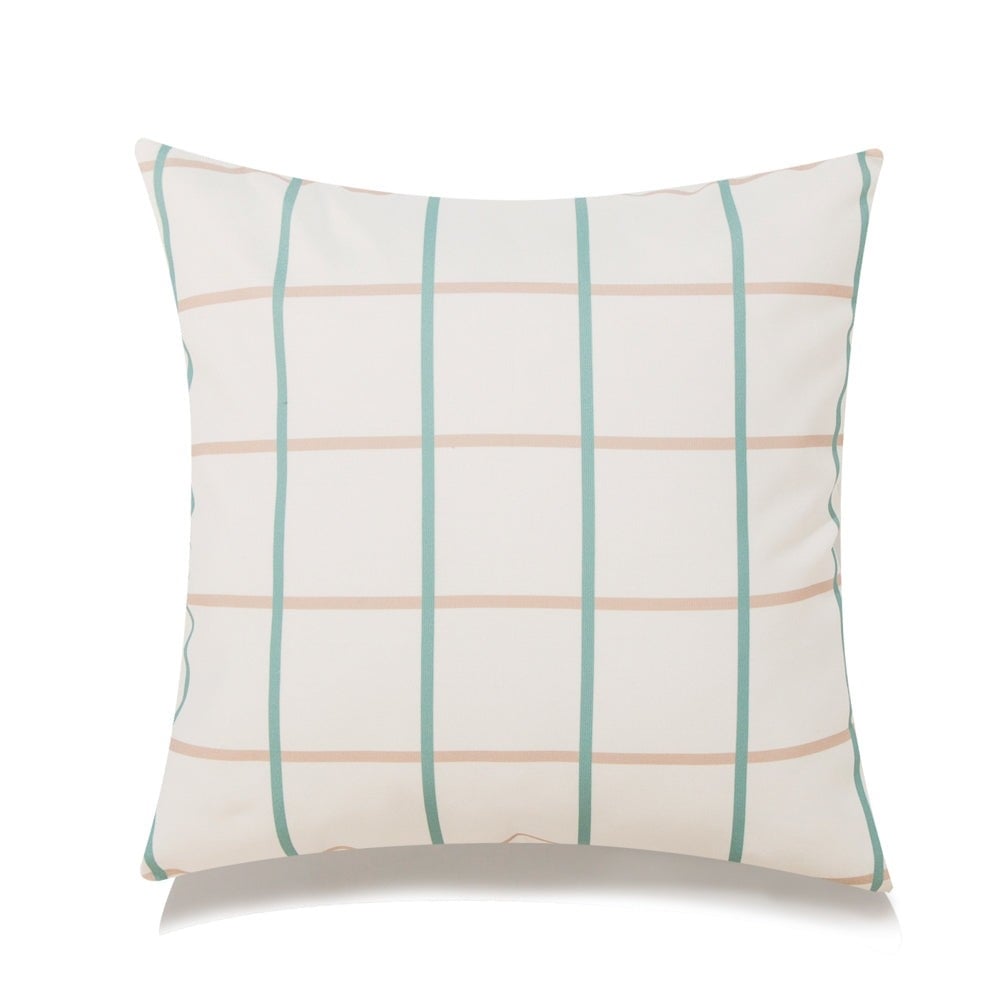 HU-MP2020ICEDGROF Green And Beige Checks With Featherdown Insert Pillow