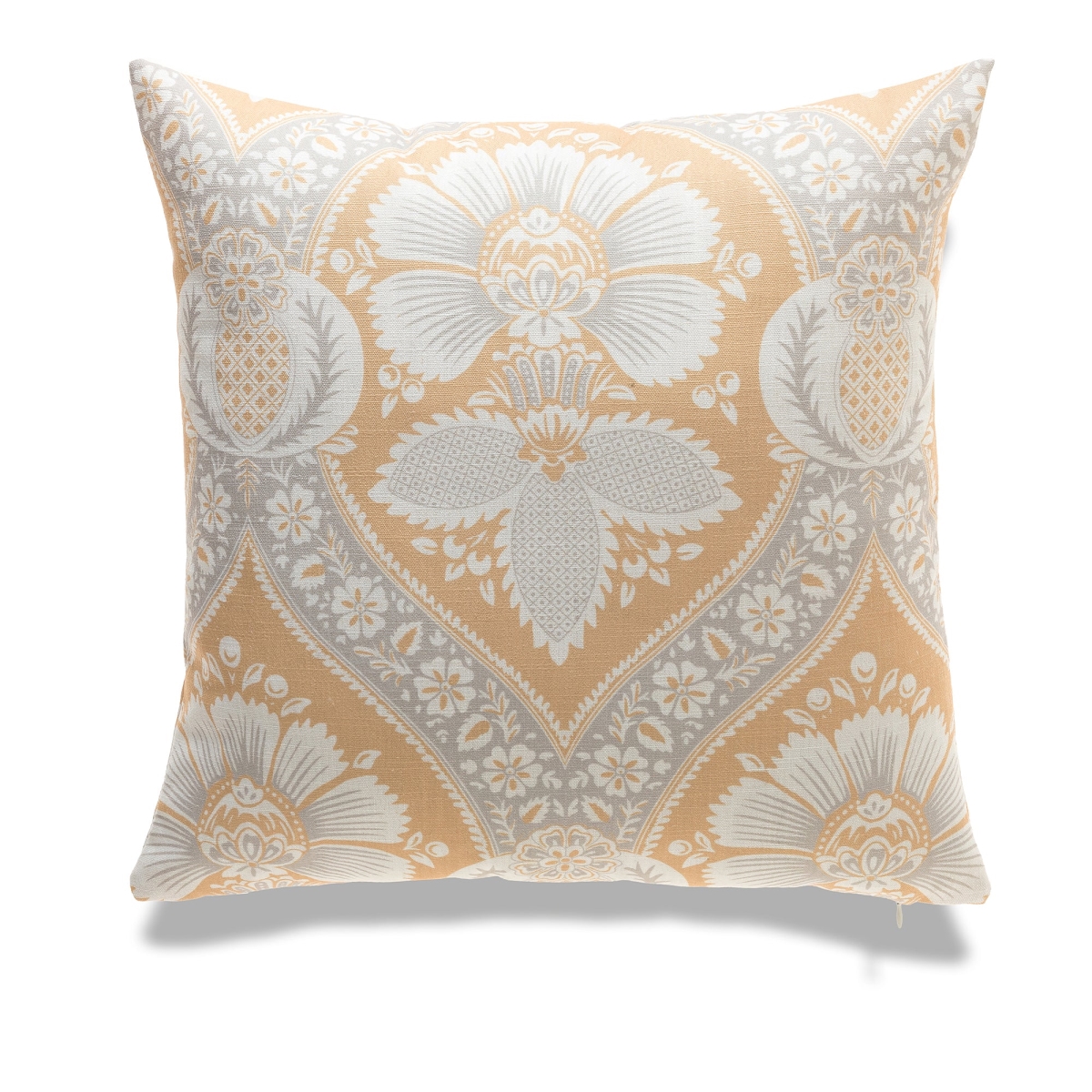 HU-FL2020TW01OP Gray Floral Patterns On Yellow With Feather Down Insert Pillow