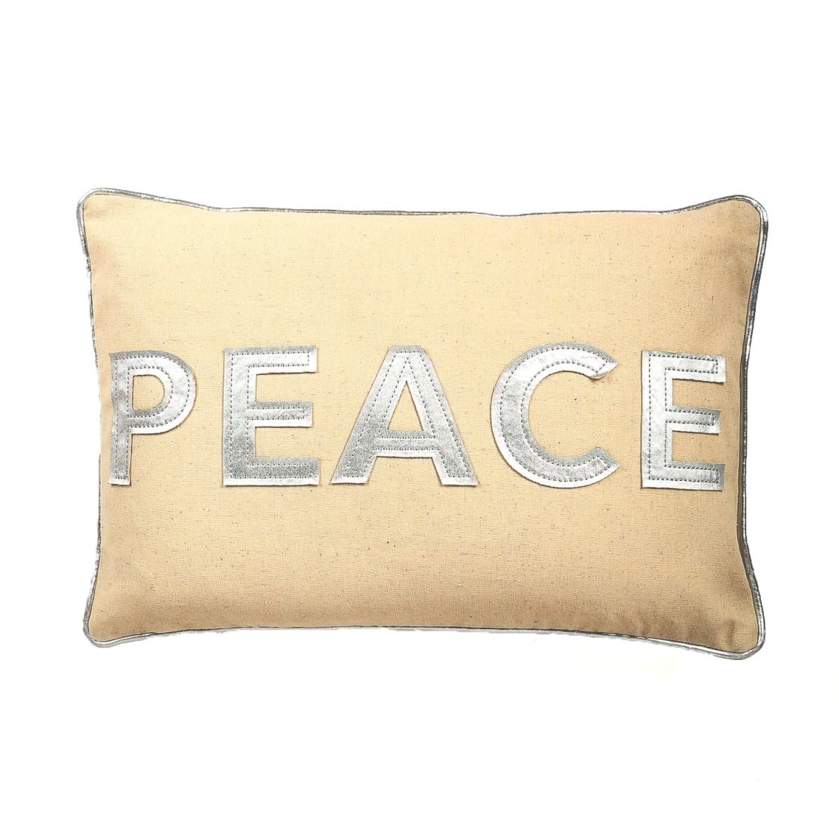 HU-HS1218PES1XX Silver With Peace Text Applique Pillow Cover