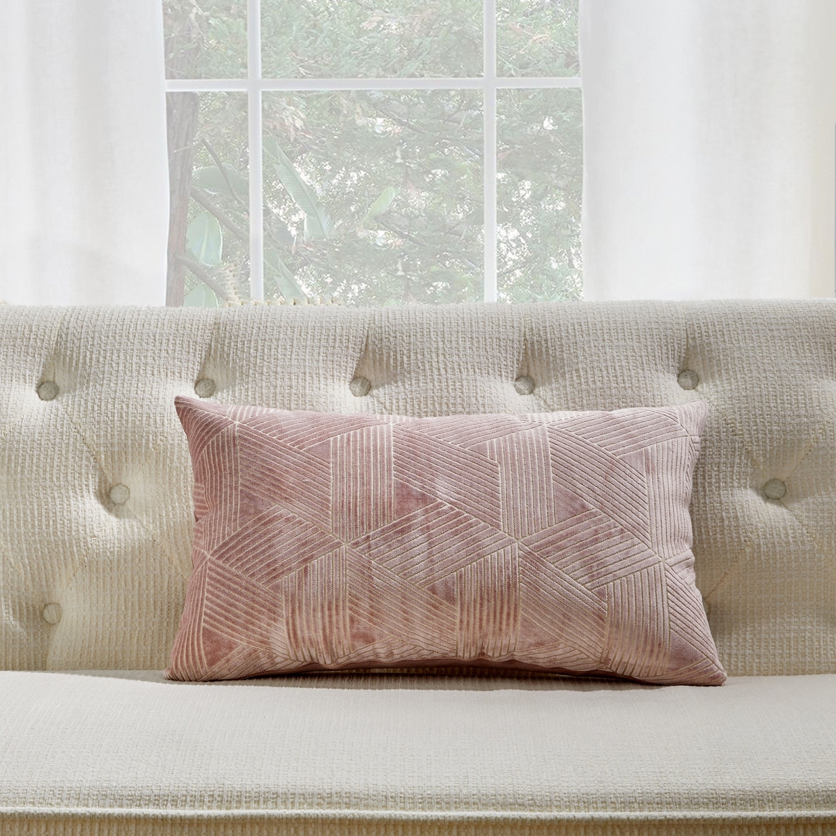 HU-CG1424EGPKOF Rectangular Pink With Brushed Diamond Pattern And Feather Insert Pillow