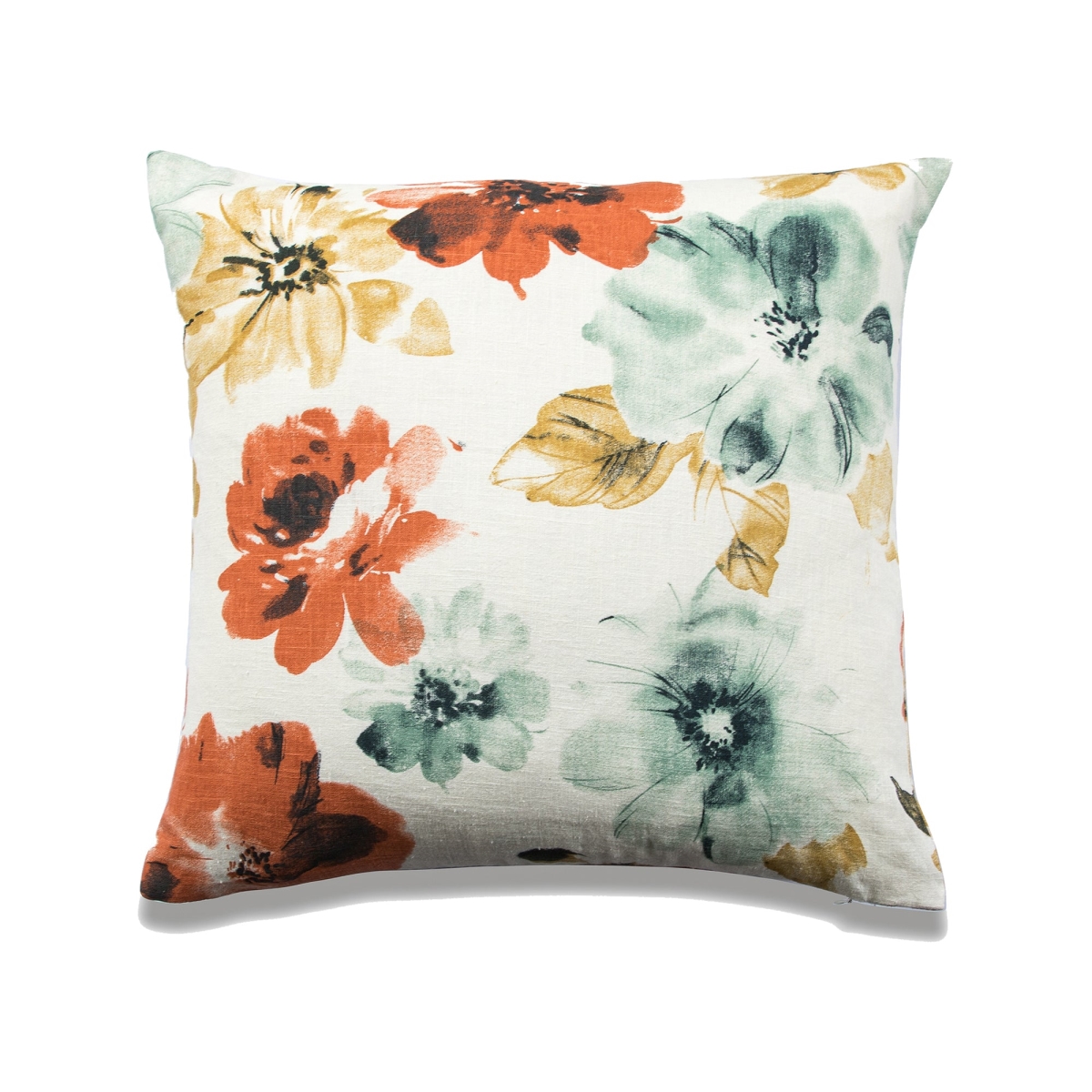 HU-CF2020JS10182WOP Orange And Blue Flowers On White With Polyester Insert Pillow