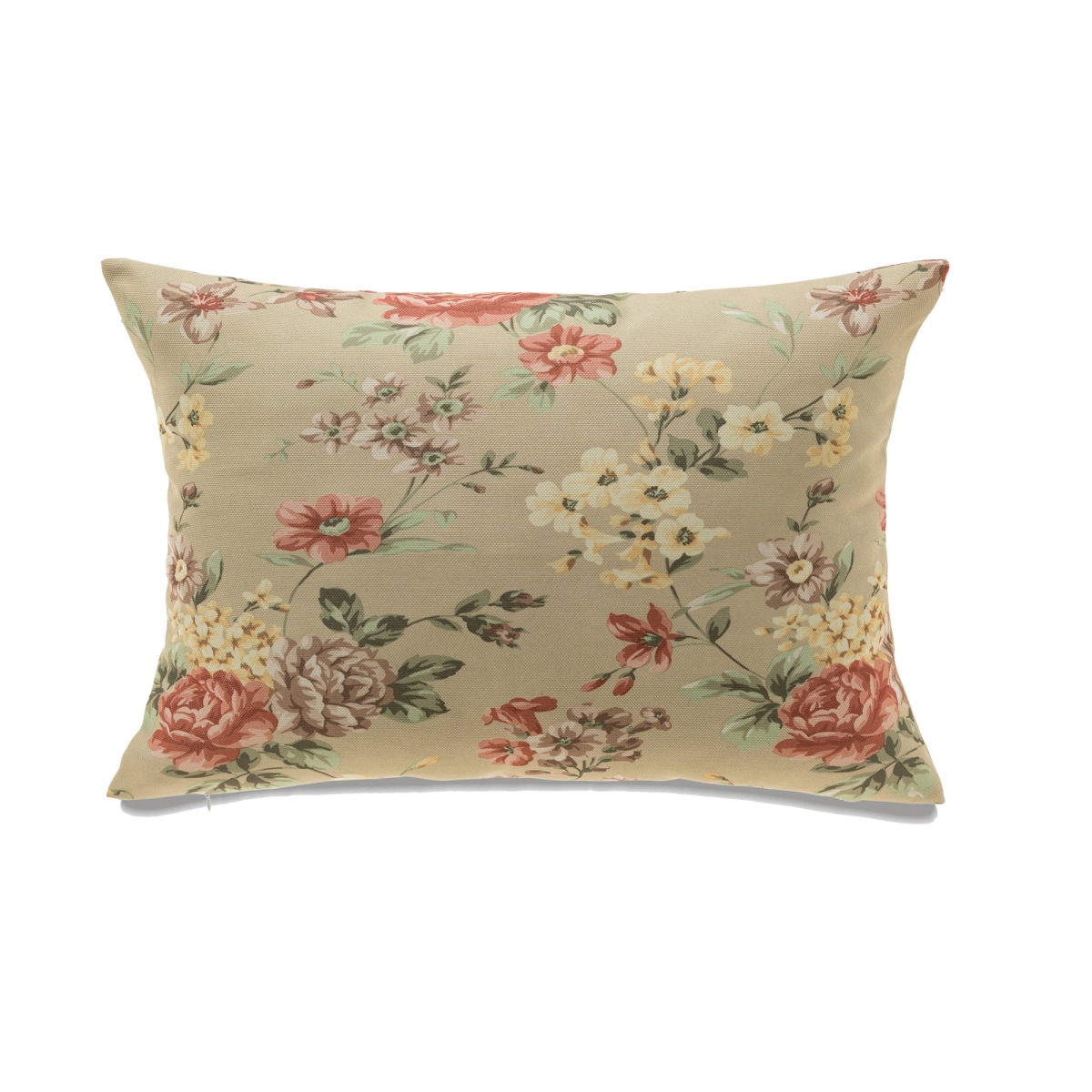 HU-FL1218JT34OP Pink And White Florals On Beige With Polyester Insert Pillow