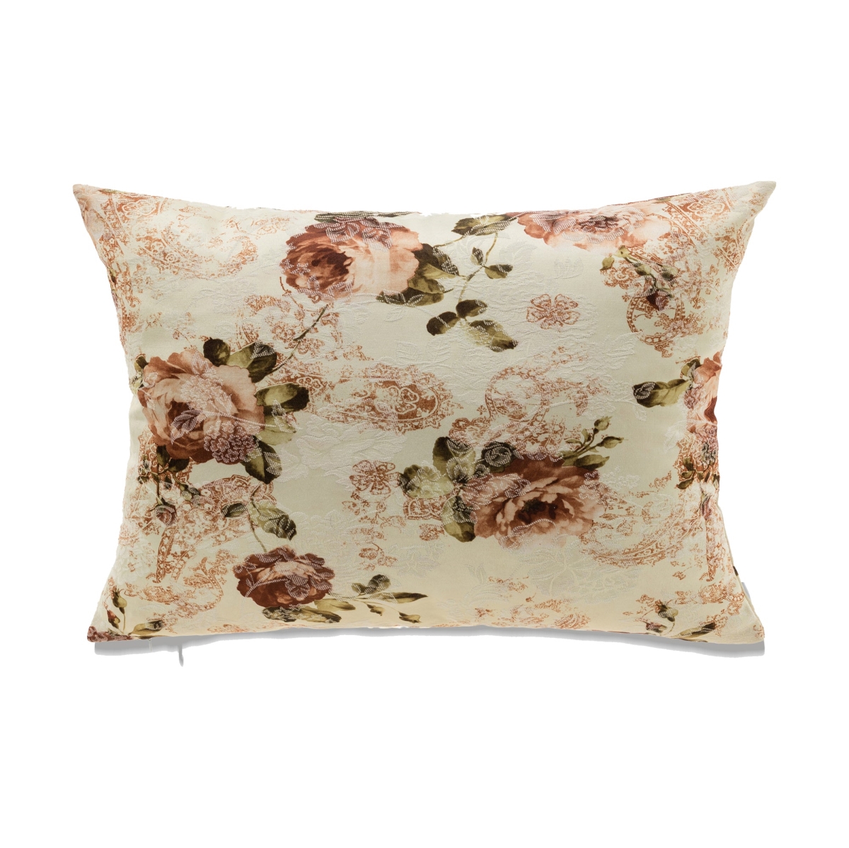 HU-FL1422JT04OF Pink Tone Flowers On White Base Throw With Feather Down Insert Pillow