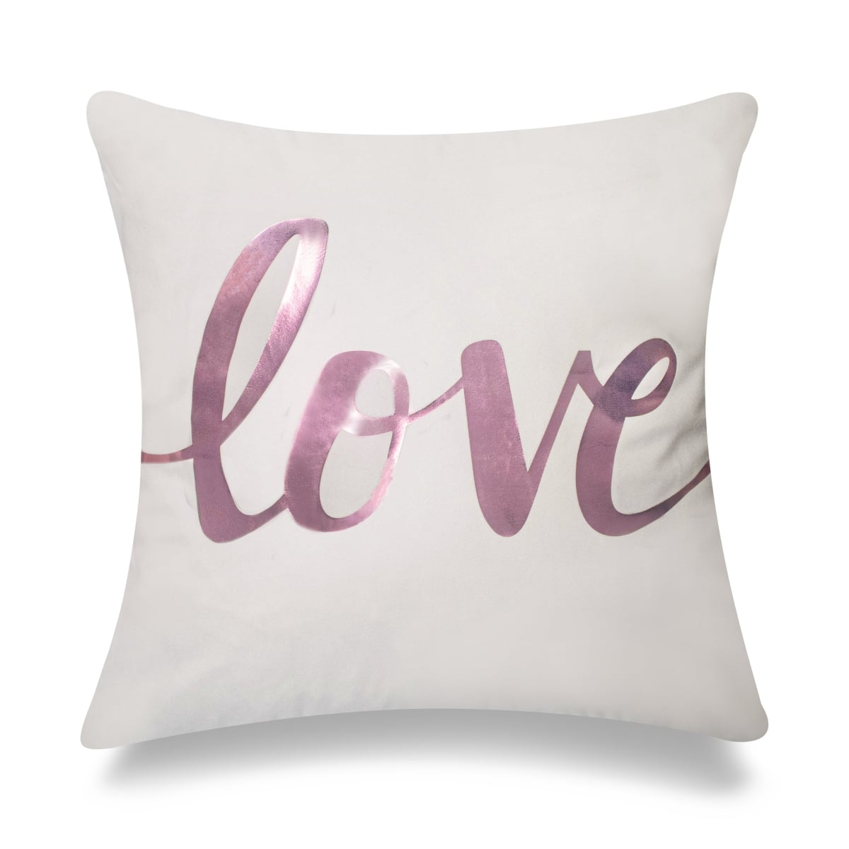 HU-GS1818KSLOR1OP Cursive Love In Rose Pink Foil On White With Polyester Insert Pillow