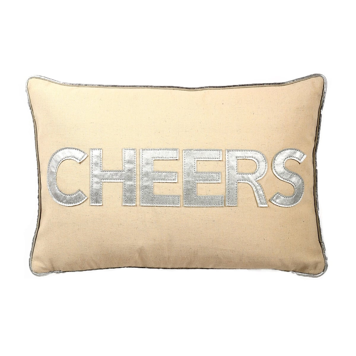 HU-HS1218CHS1XX Silver With Cheers Text Applique Pillow Cover