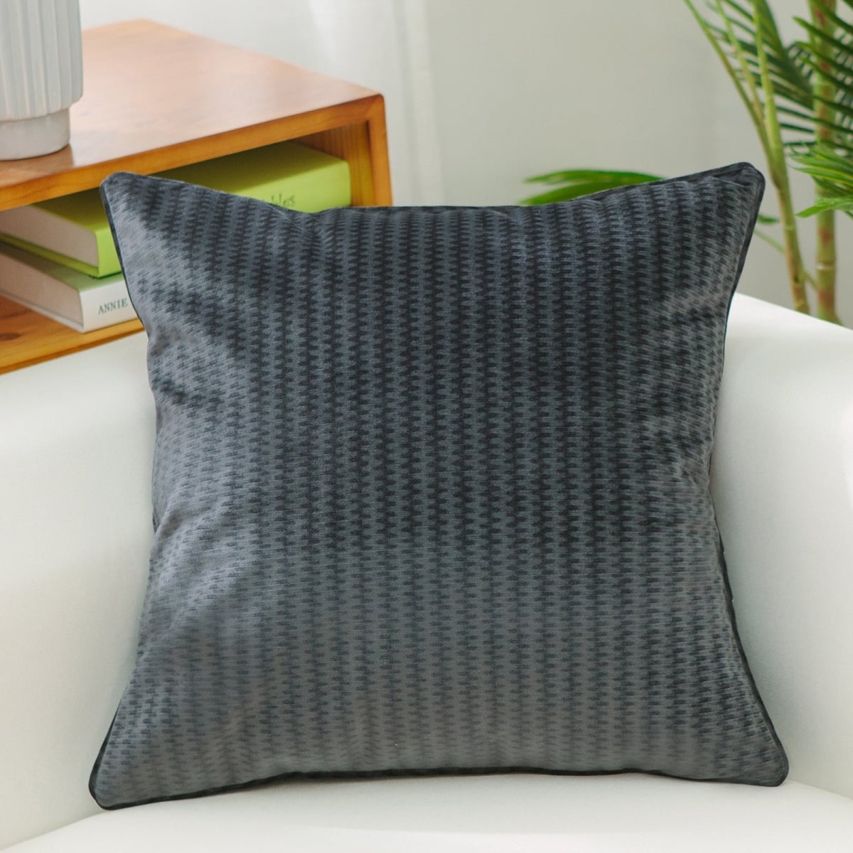 HU-VG2020KS16OF Dark Gray Velour With Feather Down Insert Pillow