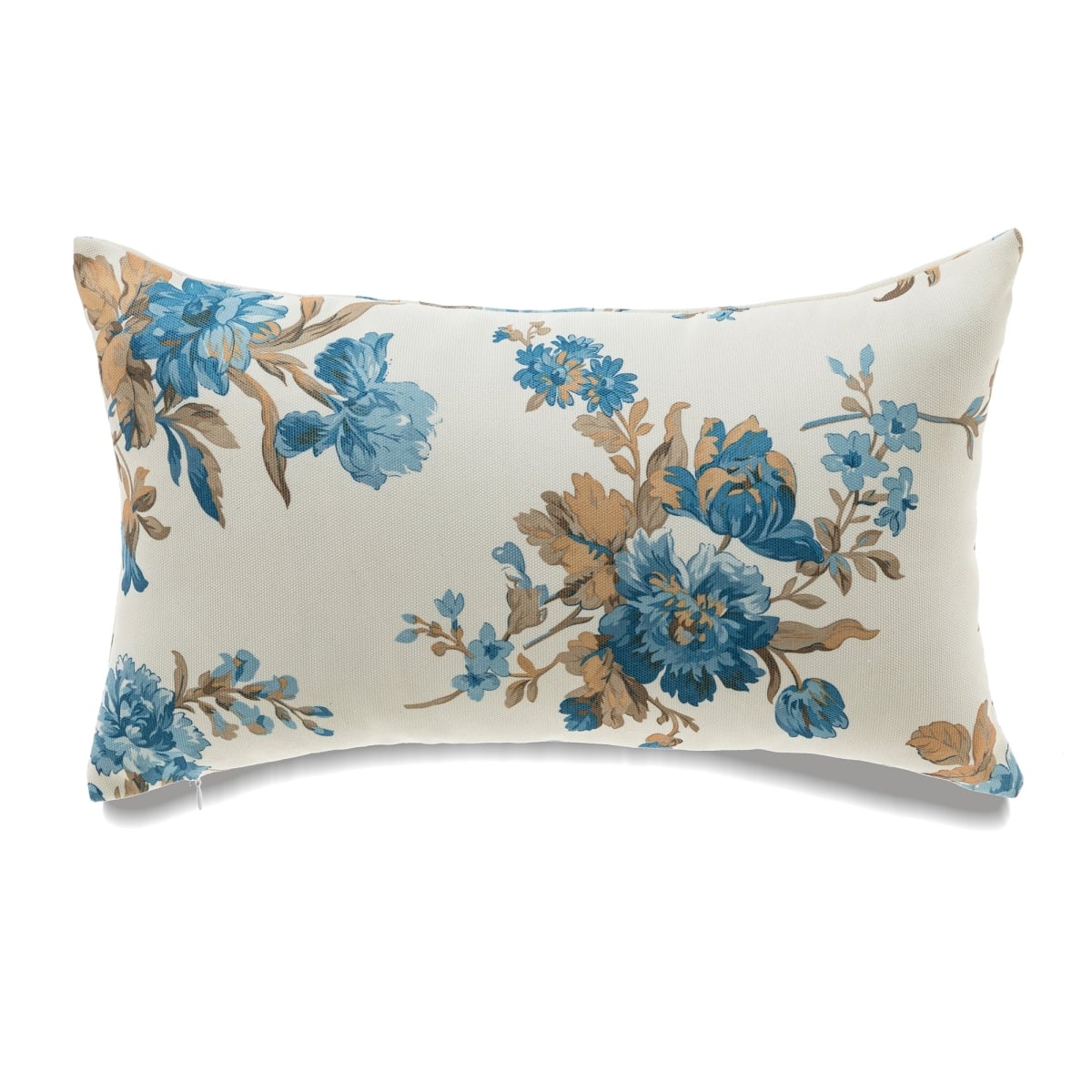 HU-MPFL1220JT31OP Blue And Brown Florals On Ivory With Polyester Insert Pillow