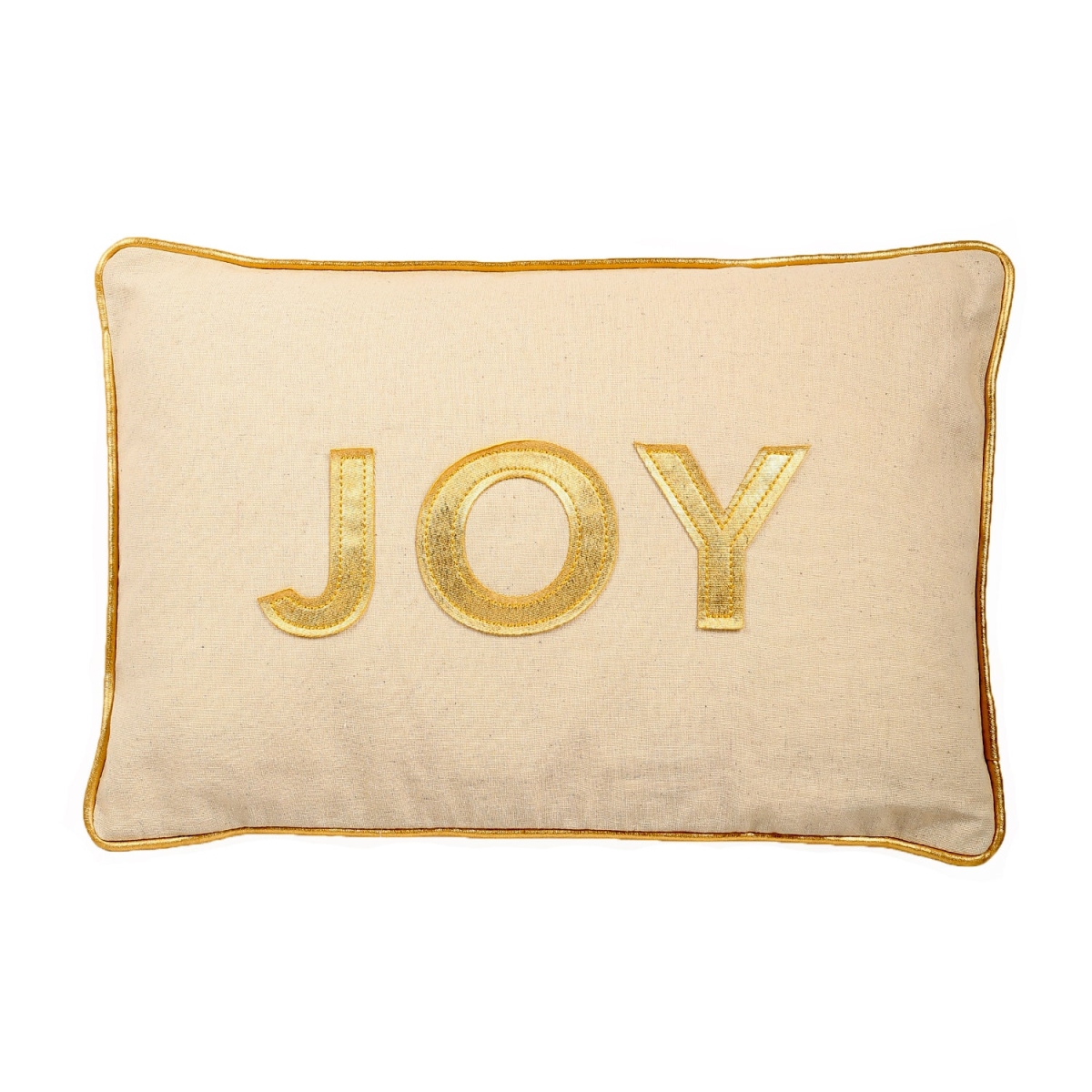 HU-HS1218JYG1OF Gold With Joy Text Applique And Feather Down Insert Pillow