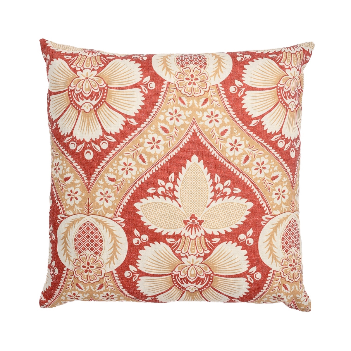 HU-FL2020TW04OF Brown Patterns On Orange With Feather Down Insert Pillow