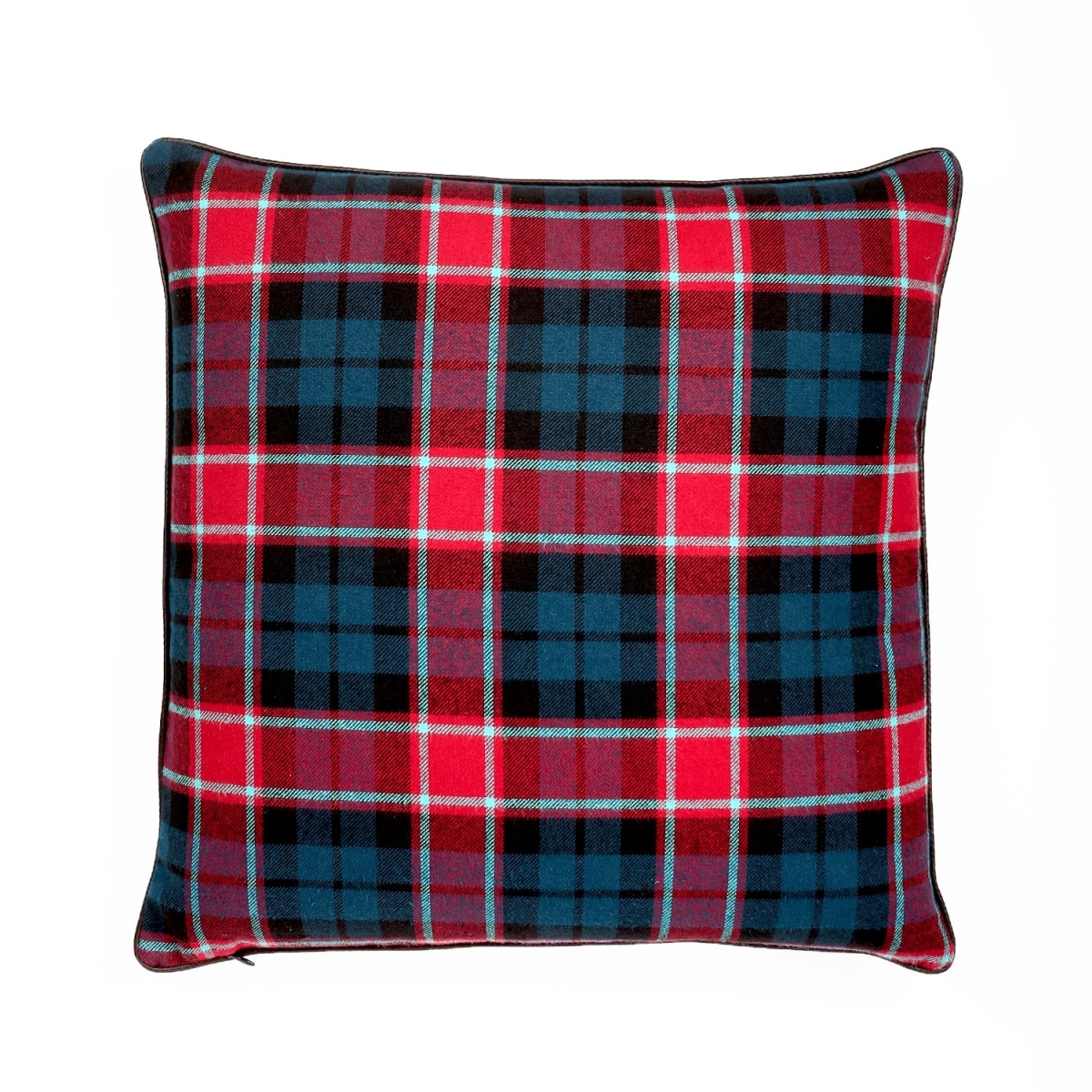 Tartan Pattern Square Pillow - Red/Evening Blue - 20in.x20in. - Featherdown Insert