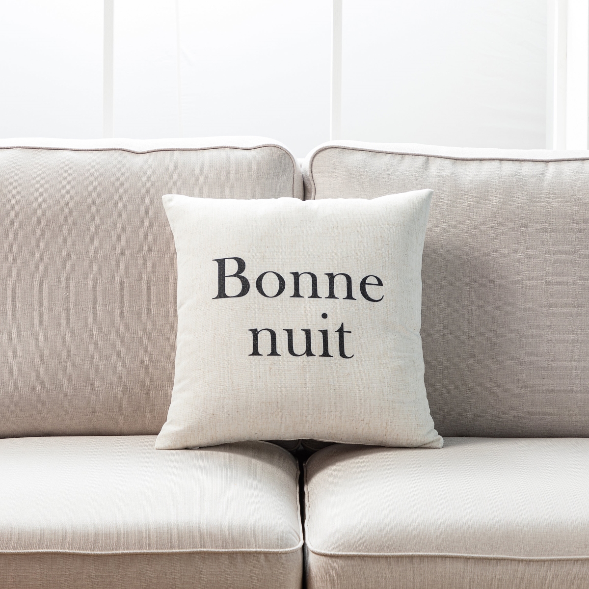 HU-LV1818JTBNTOF Bonne Nuit Text On White With Feather Down Insert Pillow
