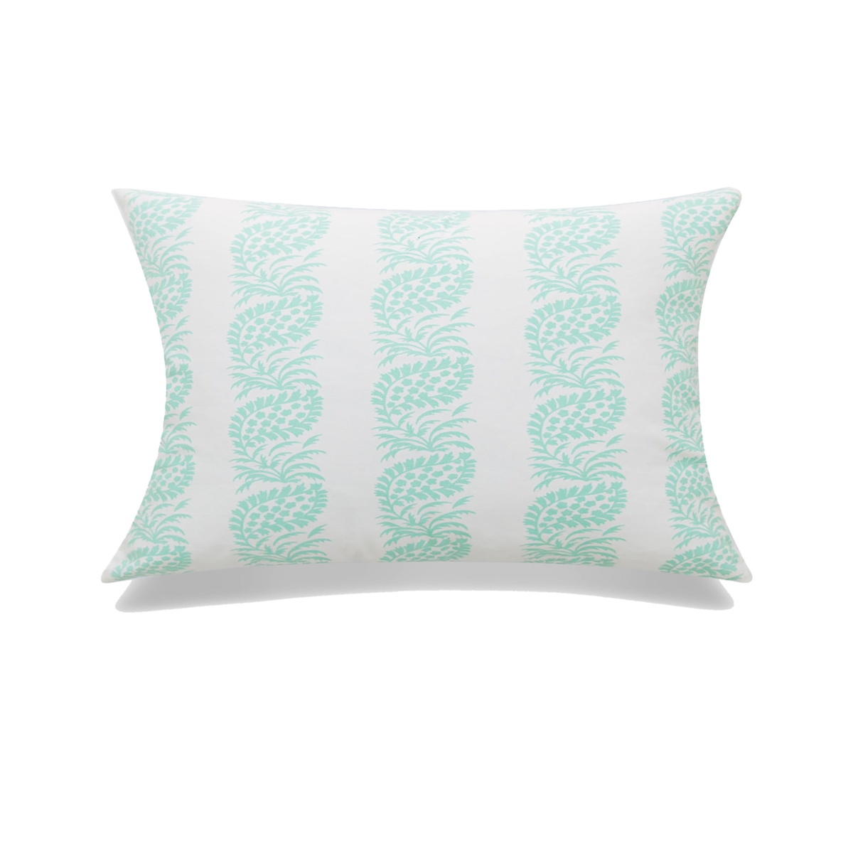 HU-MP1420JS01GROP White With Mint Green Block Print And Polyester Insert Pillow