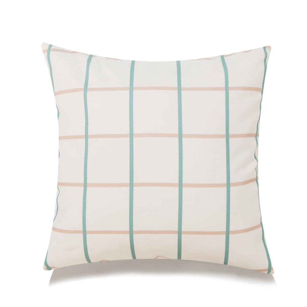 HU-MP2020ICEDGROP Green And Beige Checks With Polyester Insert Pillow